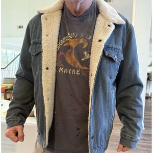 Alpine Swiss Men's Jean Denim Jacket Sherpa White‎ Blue Coat Sz Medium